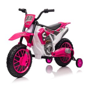12V Kids Ride on Toy Motorcycle, Electric Motor Toy Bike with Training Wheels for Kids 3-6, Rose Red