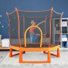 6FT Toddlers Trampoline with Safety Enclosure Net and Ocean Balls, Fully Protected Indoor Trampoline and Ball Pit Balls for Kids