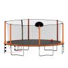 16FT Trampoline with Basketball Hoop pump and Ladder(Inner Safety Enclosure) with soccer goal orange