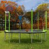 14FT Trampoline with Basketball Hoop Inflator and Ladder(Inner Safety Enclosure) Green