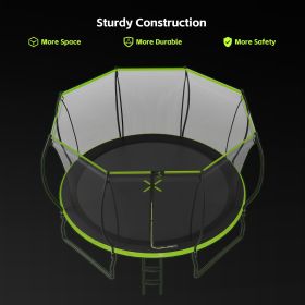 New Design 14FT Trampoline for Kids with Upgraded Arc Composite Pole and Safety Enclosure Net, Ladder and 8 Wind Stakes (Color: as Pic)