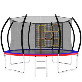 14FT Trampoline, Outdoor Trampolines for Kids and Adults, Recreational Trampoline with Enclosure Net & Ladder, Round Trampoline ASTM Approved (Color: as Pic)