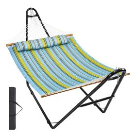 VEVOR Double Quilted Fabric Hammock Two Person Hammock with Stand 480lb Capacity (Type of Support: A-Type, Color: Green)
