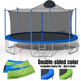14FT Trampoline for Adults & Kids with Basketball Hoop, Outdoor Trampolines w/Ladder and Safety Enclosure Net for Kids and Adults (Color: as Pic)