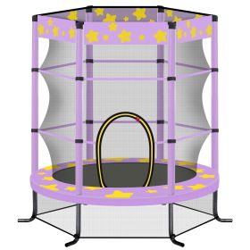 55 Inch Kids Trampoline with Safety Enclosure Net, 4.5FT Outdoor Indoor Trampoline for Kids (Purple) (Color: as Pic)