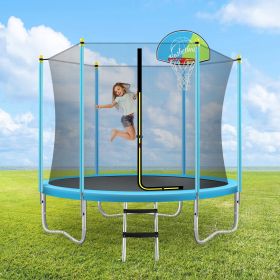 8FT Trampoline for Kids with Safety Enclosure Net, Basketball Hoop and Ladder, Easy Assembly Round Outdoor Recreational Trampoline (Color: as Pic)
