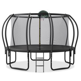 14FT Trampoline for Kids with Upgraded ArcPole and Composite TopLoop for Safety Enclosure, Plus Basketball Board and 10 Ground Stakes (Color: as Pic)