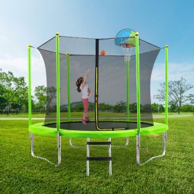 10FT Trampoline for Kids with Safety Enclosure Net, Basketball Hoop and Ladder, Easy Assembly Round Outdoor Recreational Trampoline (Color: as Pic)