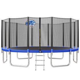 16FT Trampoline for Kids with Safety Enclosure Net, Basketball Hoop and Ladder, Easy Assembly Round Outdoor Recreational Trampoline (Color: as Pic)