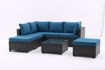 7 Pieces Outdoor Patio Furniture Set,Sectional Conversation Sofa Of Corner Chairs,Ottomans And Glass Top Table