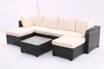 7 Pieces Outdoor Patio Furniture Set,Sectional Conversation Sofa Of Corner Chairs,Ottomans And Glass Top Table