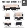7 Pieces Outdoor Patio Furniture Set,Sectional Conversation Sofa Of Corner Chairs,Ottomans And Glass Top Table
