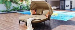 TOPMAX 74.8" L Patio Daybed with Retractable Canopy, Outdoor Rattan PE Wicker Back Loveseat Sofa Set with Throw Pillows and Cushions for Backyard